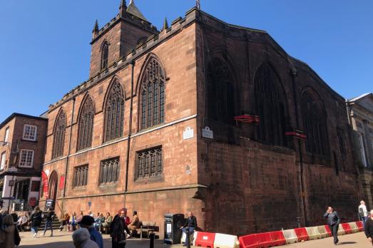 Chester St Peter Church, pictured in front of a clear sky