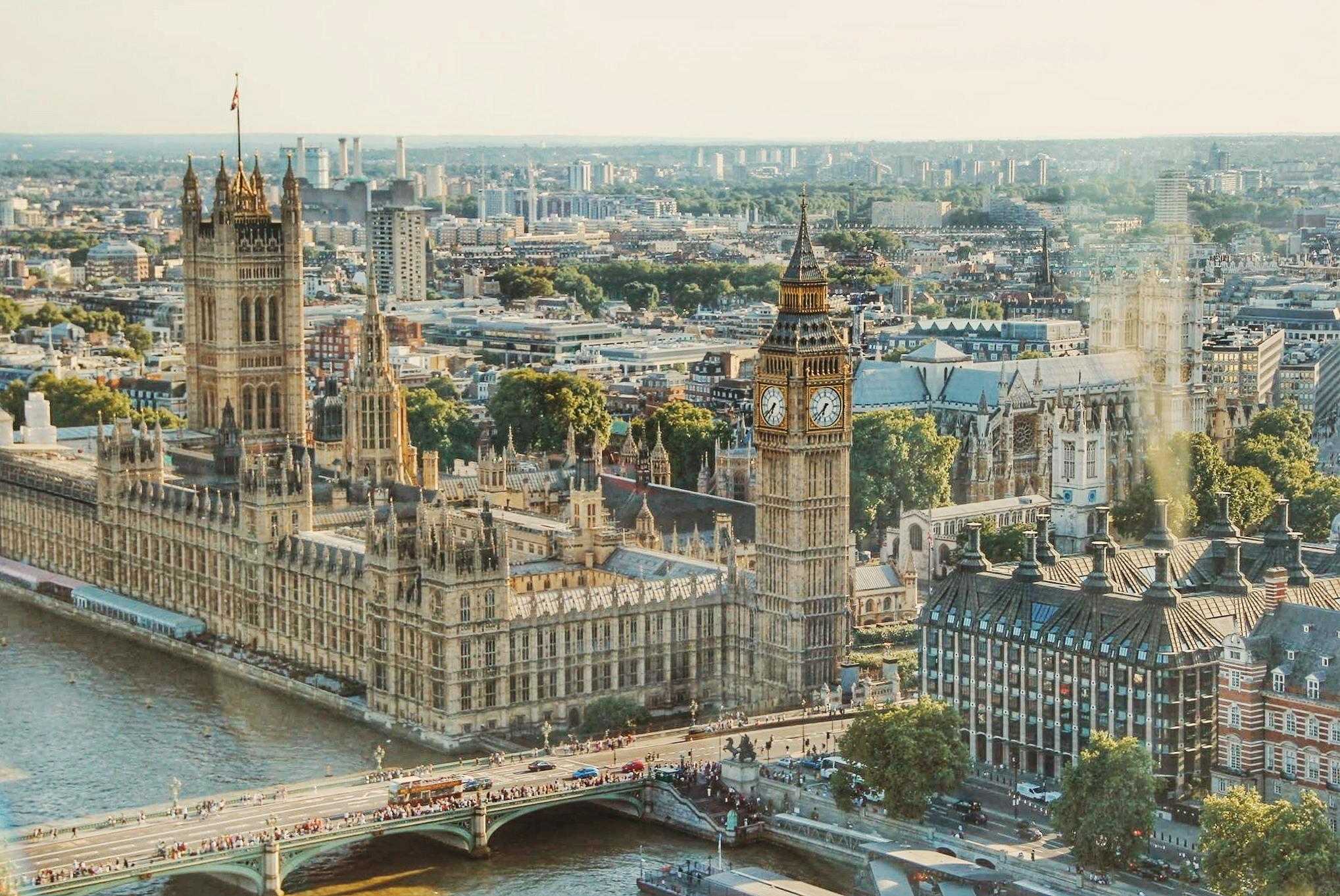 The Houses of Parliament pictured from above