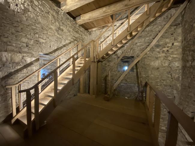 The new tower steps inside Llanfihangel St Michael Church have made the tower accessible to the public for the first time.