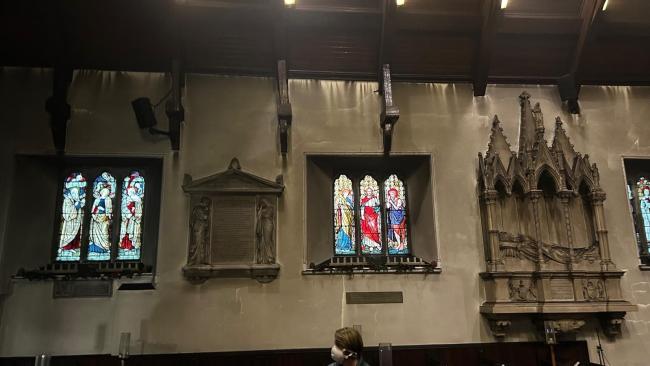 A blackened wall inside a burned out Antrim All Saints Church