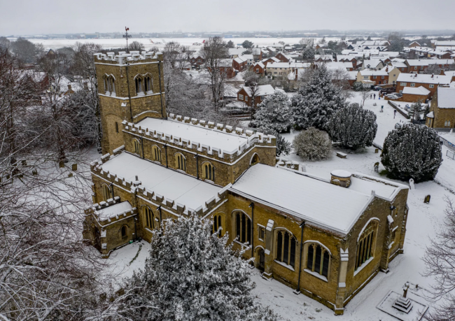 Cranfield St Peter & St Paul photographed from above