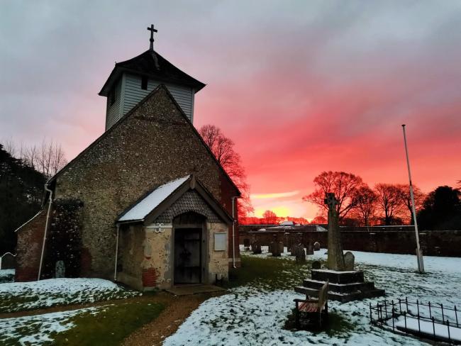 Dummer All Saints Church in the snow